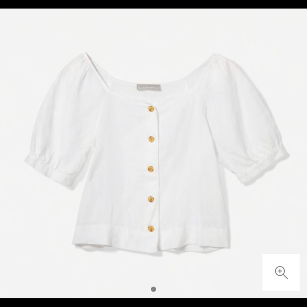 Everlane 100% Linen White Short Sleeved Blouse Sz 12